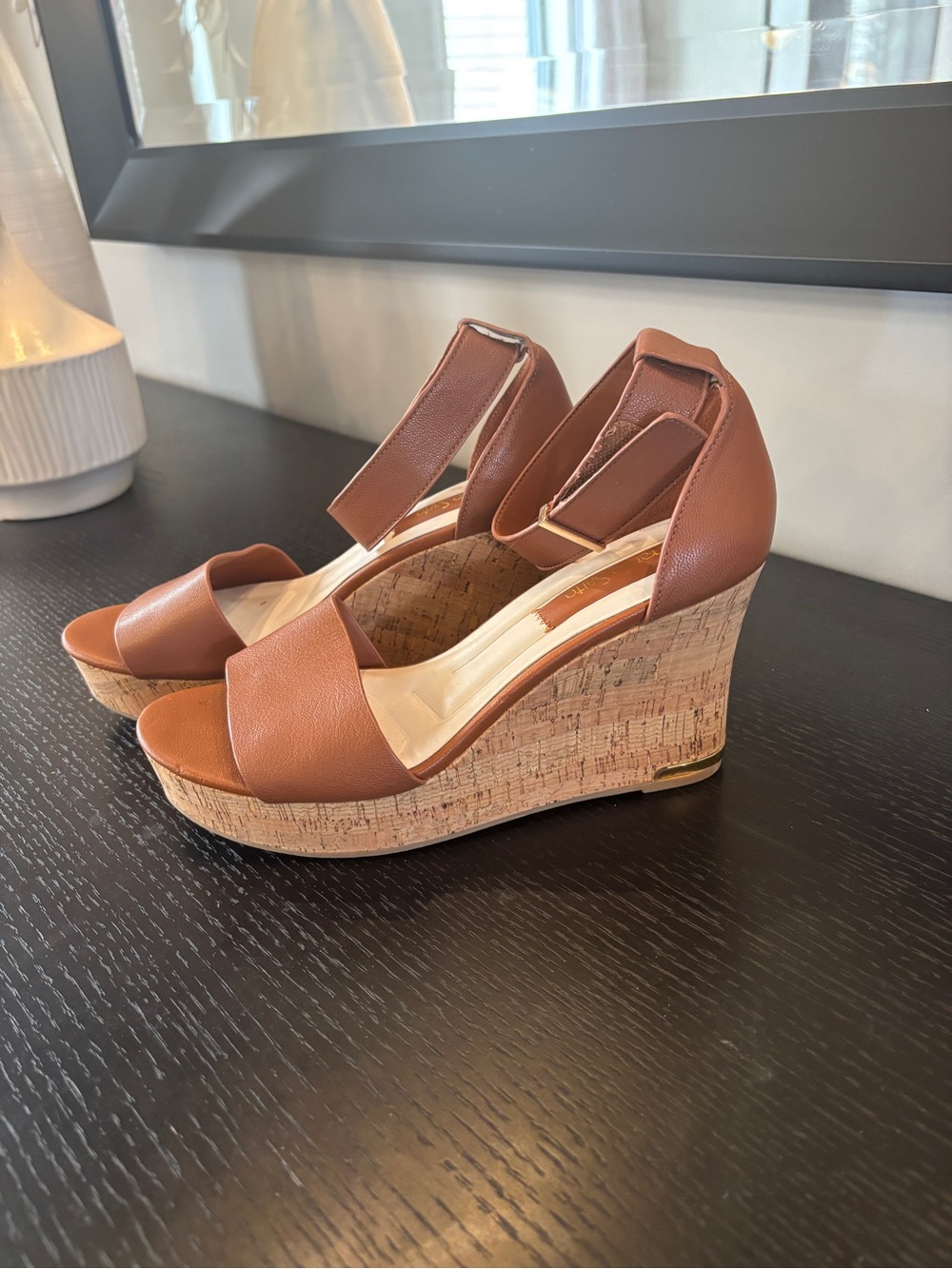 Women’s Brown Cork Wedge Sandals with Ankle Strap